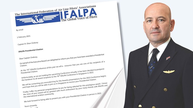 KAPTAN PİLOT ÜREKSOY’A IFALPA’DAN ÖDÜL