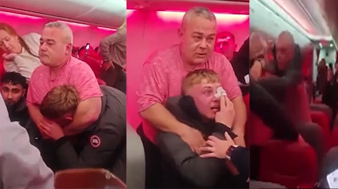 UÇAKTA BÜYÜK ARBEDE, YUMRUKLAR KONUŞTU